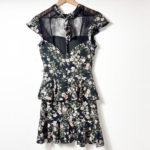 ONE ONE SIX FLORAL BLACK PINK WOMEN MINI TIER DRESS SIZE XS BRAND NEW - Picture 4 of 5